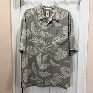 Jamaica Jaxx Pure Silk Hawaiian Shirt Men’s LG Grey/White Tropical Natural Fiber